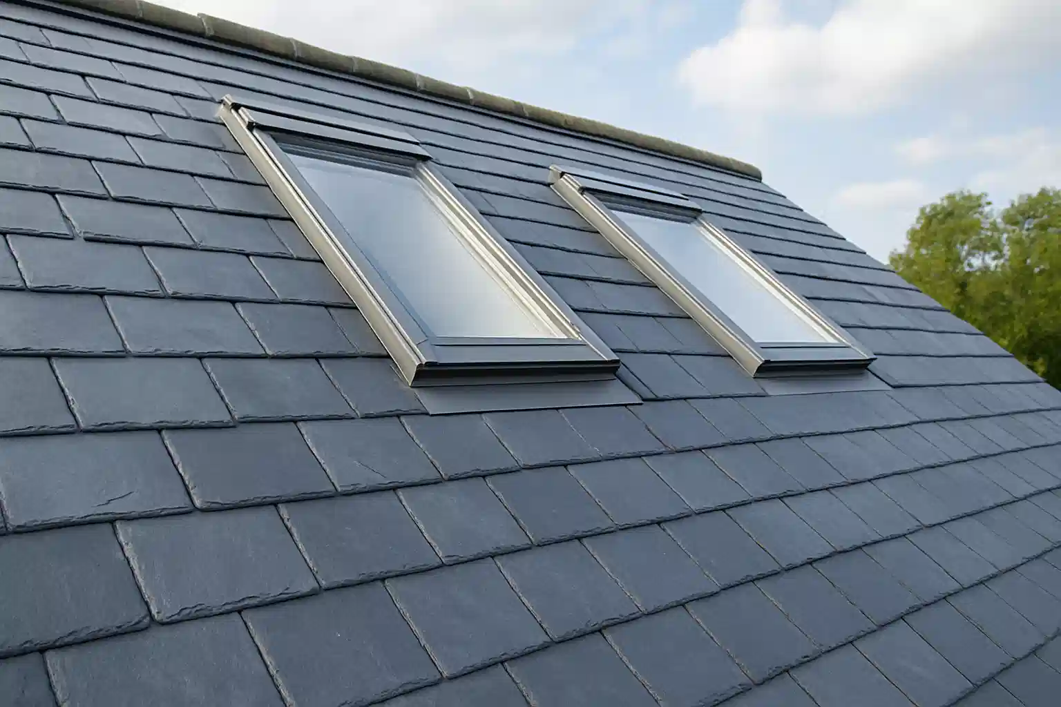 Premium slate roofing installation showing Welsh slate tiles