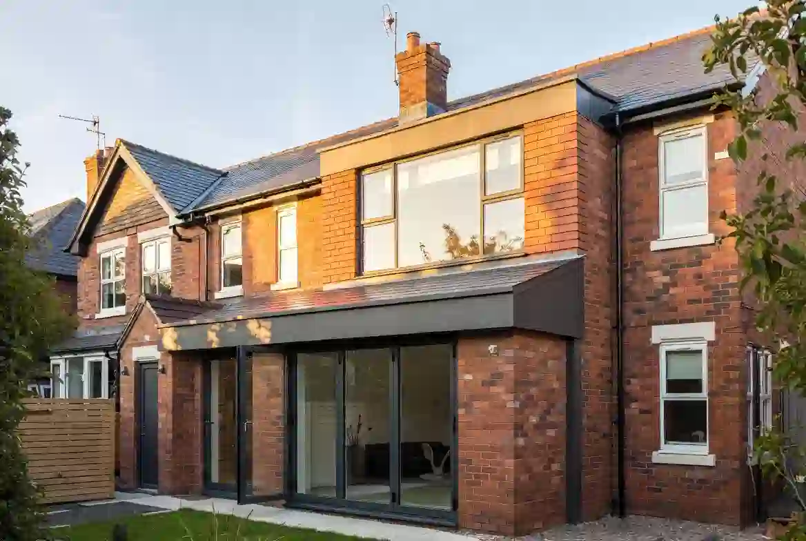 Completed double-storey rear extension on a semi-detached home in Didsbury, Manchester